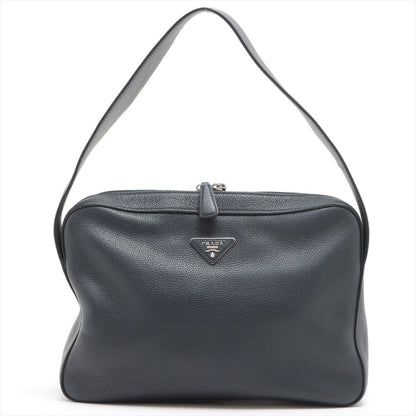 Second hand Prada Zipped Shoulder Bag Daino Leather Navy blue - Tabita Bags