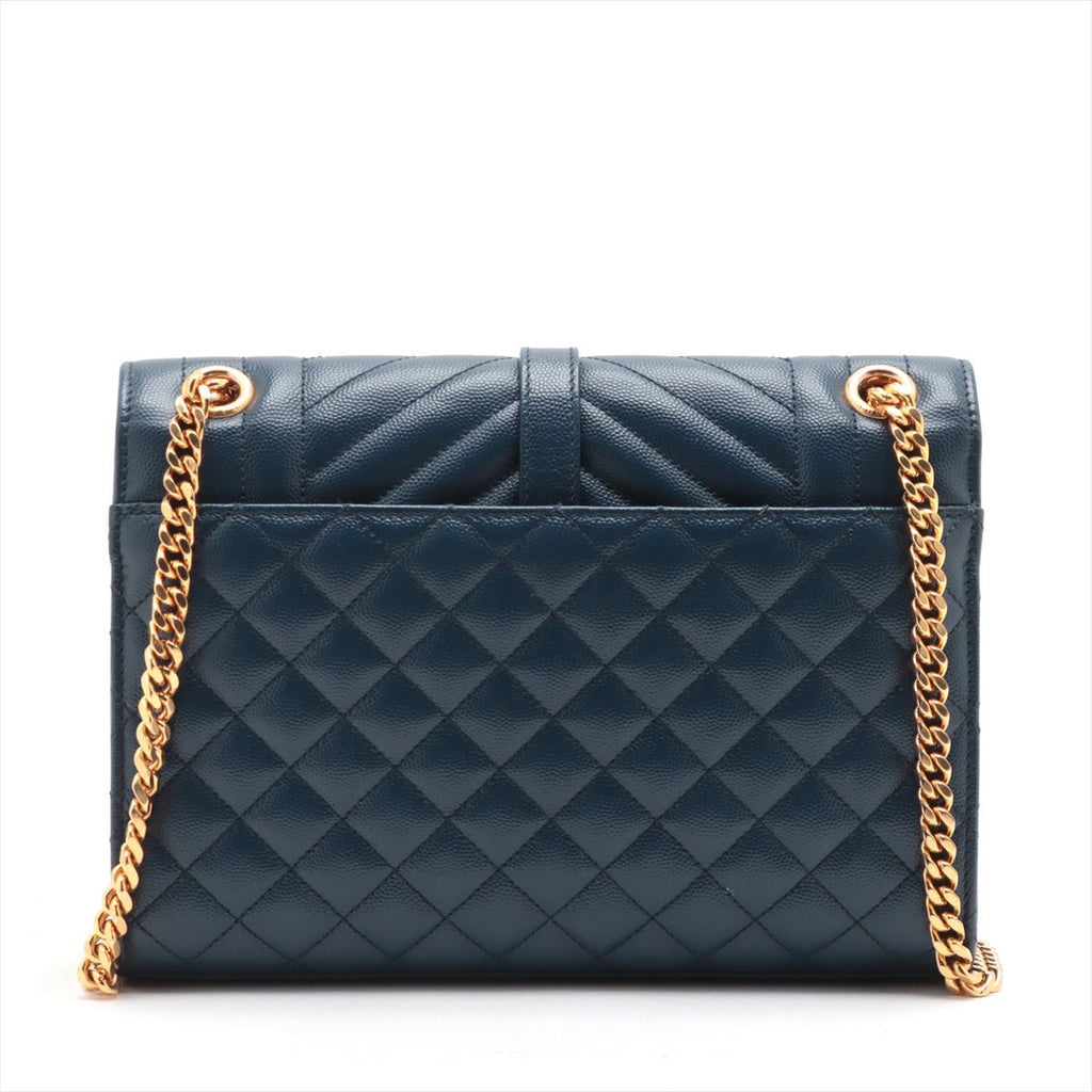 Second hand Saint Laurent Envelope Medium Embossed Grained Leather 2-Ways Envelope Bag Navy - Tabita Bags