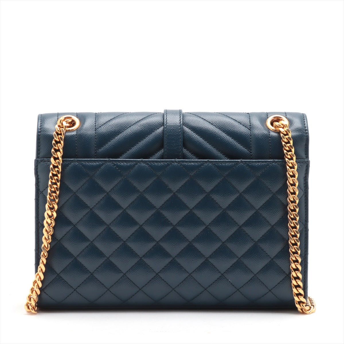 Second hand Saint Laurent Envelope Medium Embossed Grained Leather 2-Ways Envelope Bag Navy - Tabita Bags