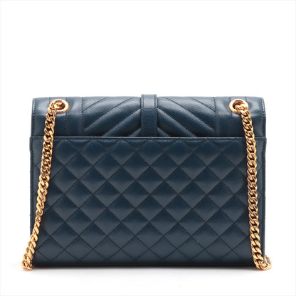 Second hand Saint Laurent Envelope Medium Embossed Grained Leather 2-Ways Envelope Bag Navy - Tabita Bags