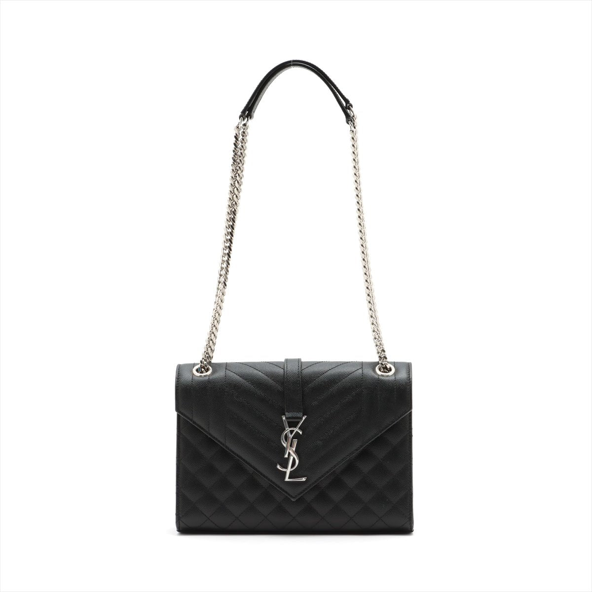 Second hand Saint Laurent Envelope Medium Quilted Embossed Leather Shoulde Bag Black - Tabita Bags