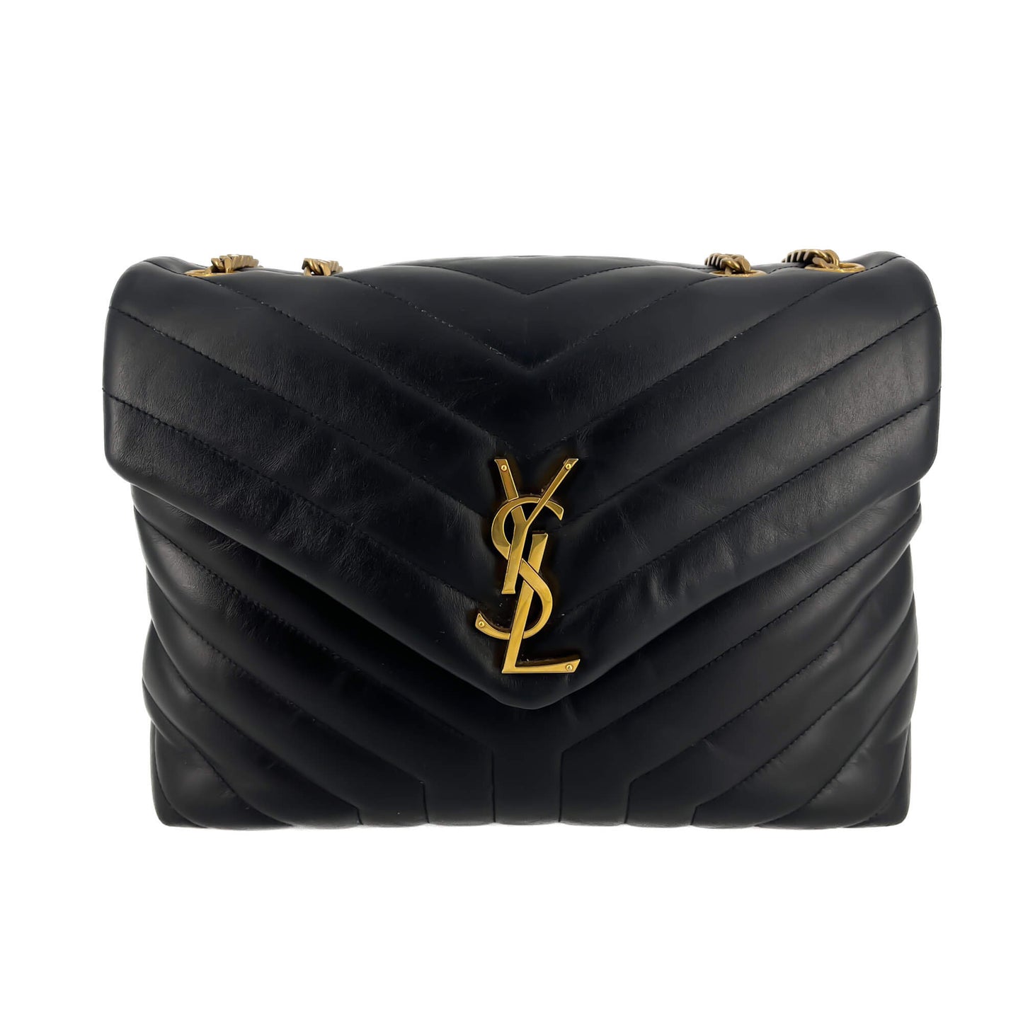 Second hand Saint Laurent Loulou Medium Leather Chain Shoulder Bag Black - Tabita Bags