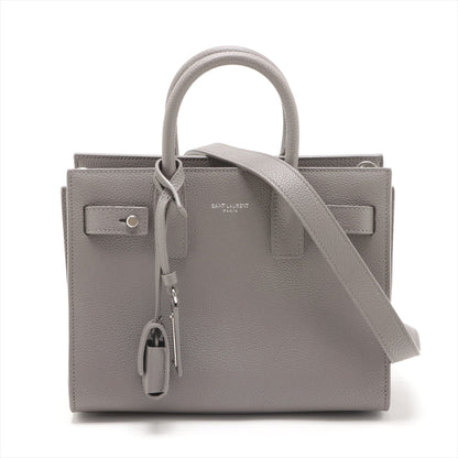 Second hand Saint Laurent Sac De Jour Baby Grained Leather 2-Ways Tote Bag Grey - Tabita Bags