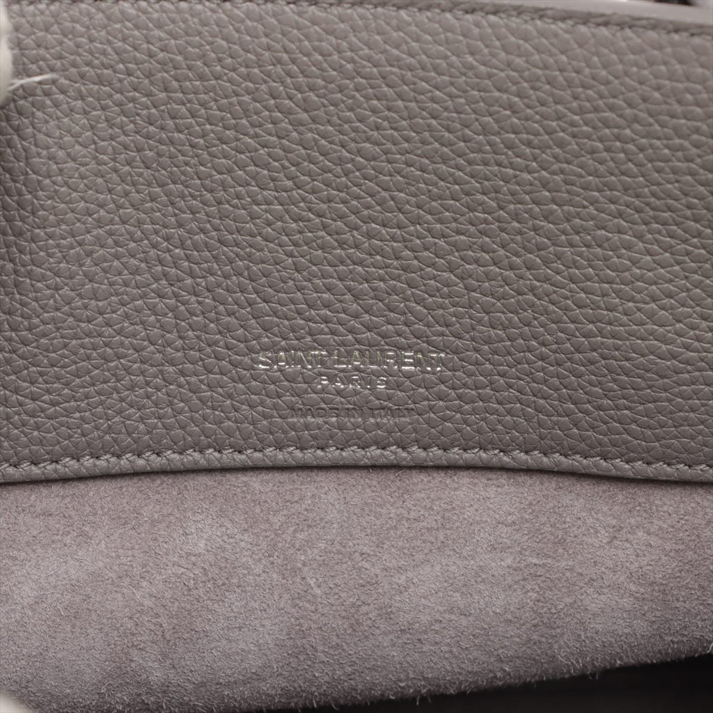 Second hand Saint Laurent Sac De Jour Baby Grained Leather 2-Ways Tote Bag Grey - Tabita Bags