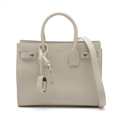 Second hand Saint Laurent Sac De Jour Baby Grained Leather 2-Ways Tote Bag Off-white - Tabita Bags