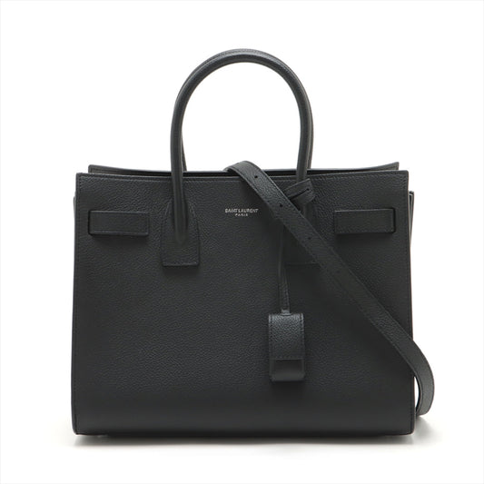 Second hand Saint Laurent Sac De Jour Baby MF Grained Leather 2-Ways Tote Bag Black - Tabita Bags