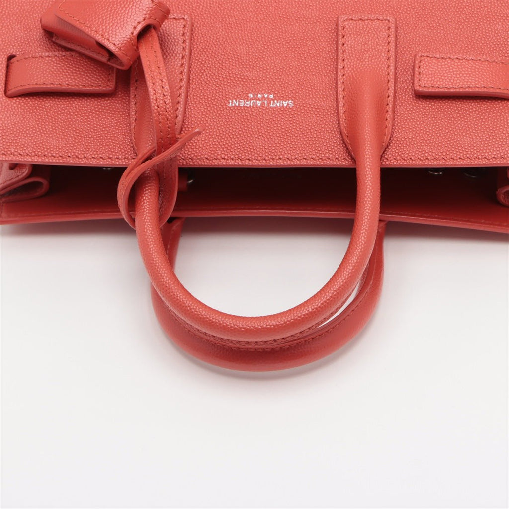 Second hand Saint Laurent Sac de Jour Nano Leather Red 2-Way Tote - Tabita Bags