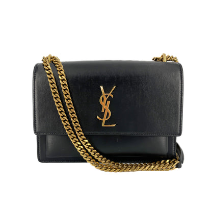 Second hand Saint Laurent Sunset Medium Leather Chain Should Bag Black - Tabita Bags