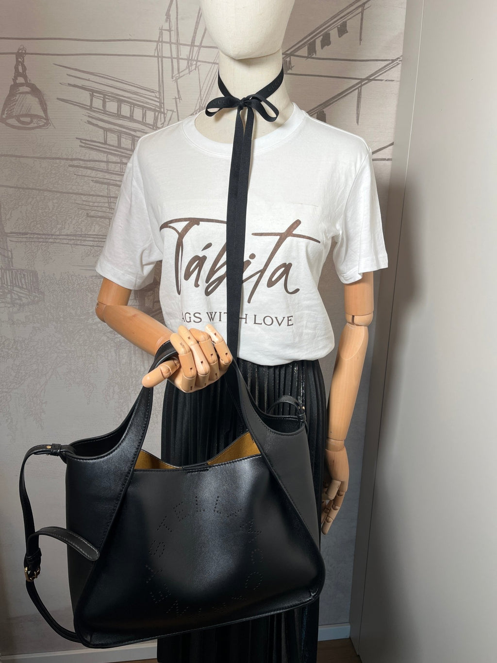 Second hand Stella McCartney Logo Vegan Leather Black 2-Way Tote Bag - Tabita Bags