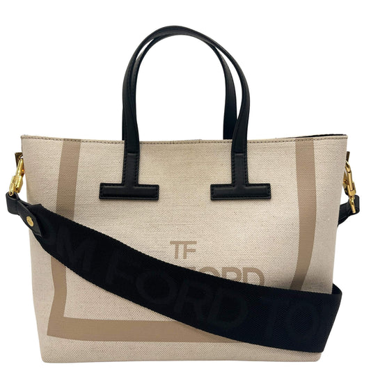 Second hand Tom Ford Tom Ford T Tote Canvas and Leather Beige - Tabita Bags