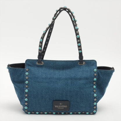 Second hand Valentino Garavani Rockstud 2-Way Denim & Leather Blue Tote - Tabita Bags