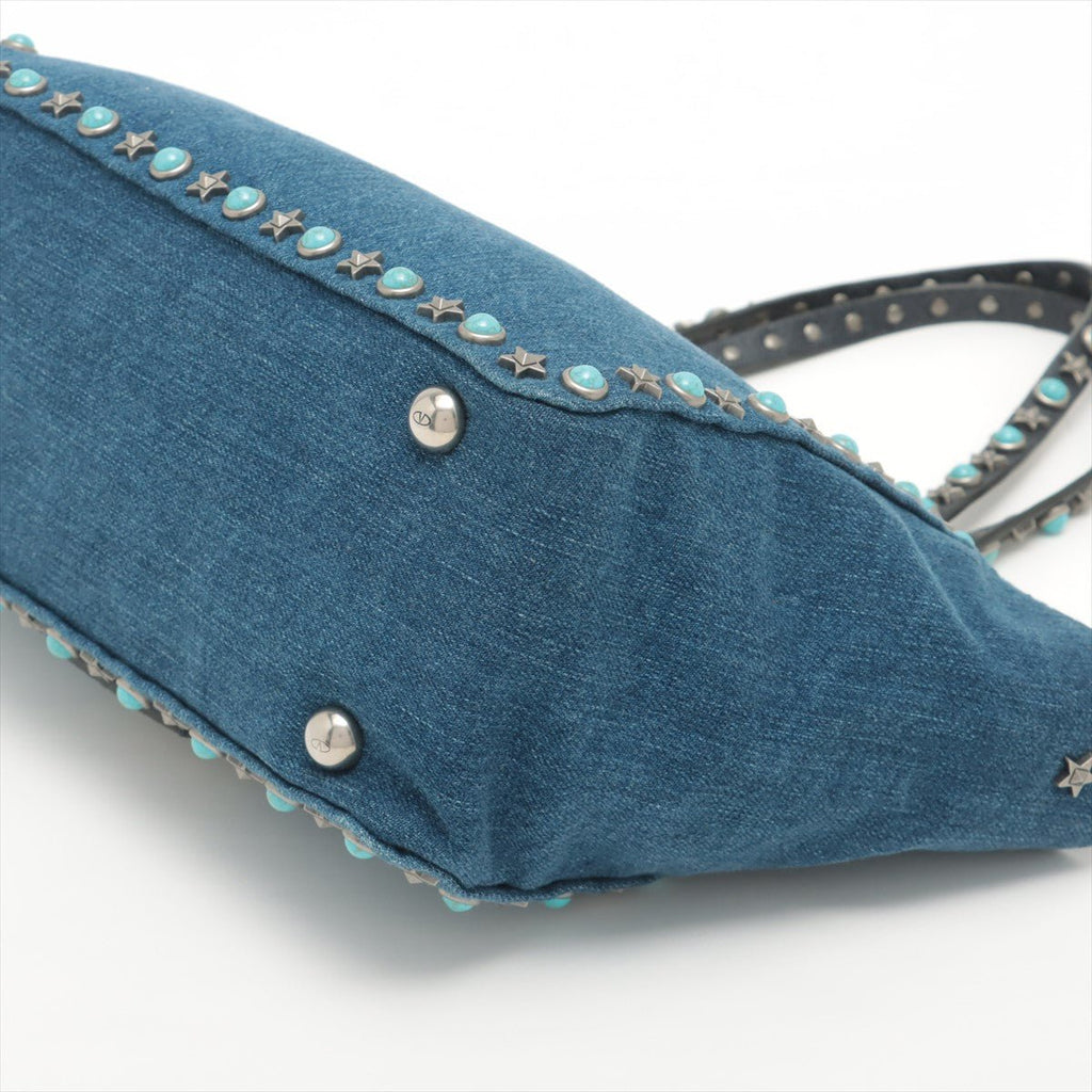 Second hand Valentino Garavani Rockstud 2-Way Denim & Leather Blue Tote - Tabita Bags