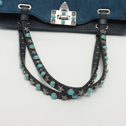 Second hand Valentino Garavani Rockstud 2-Way Denim & Leather Blue Tote - Tabita Bags