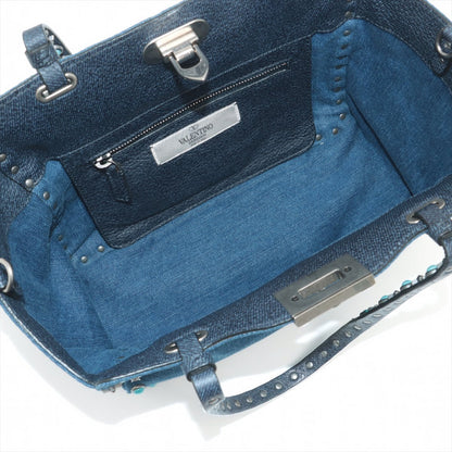 Second hand Valentino Garavani Rockstud 2-Way Denim & Leather Blue Tote - Tabita Bags