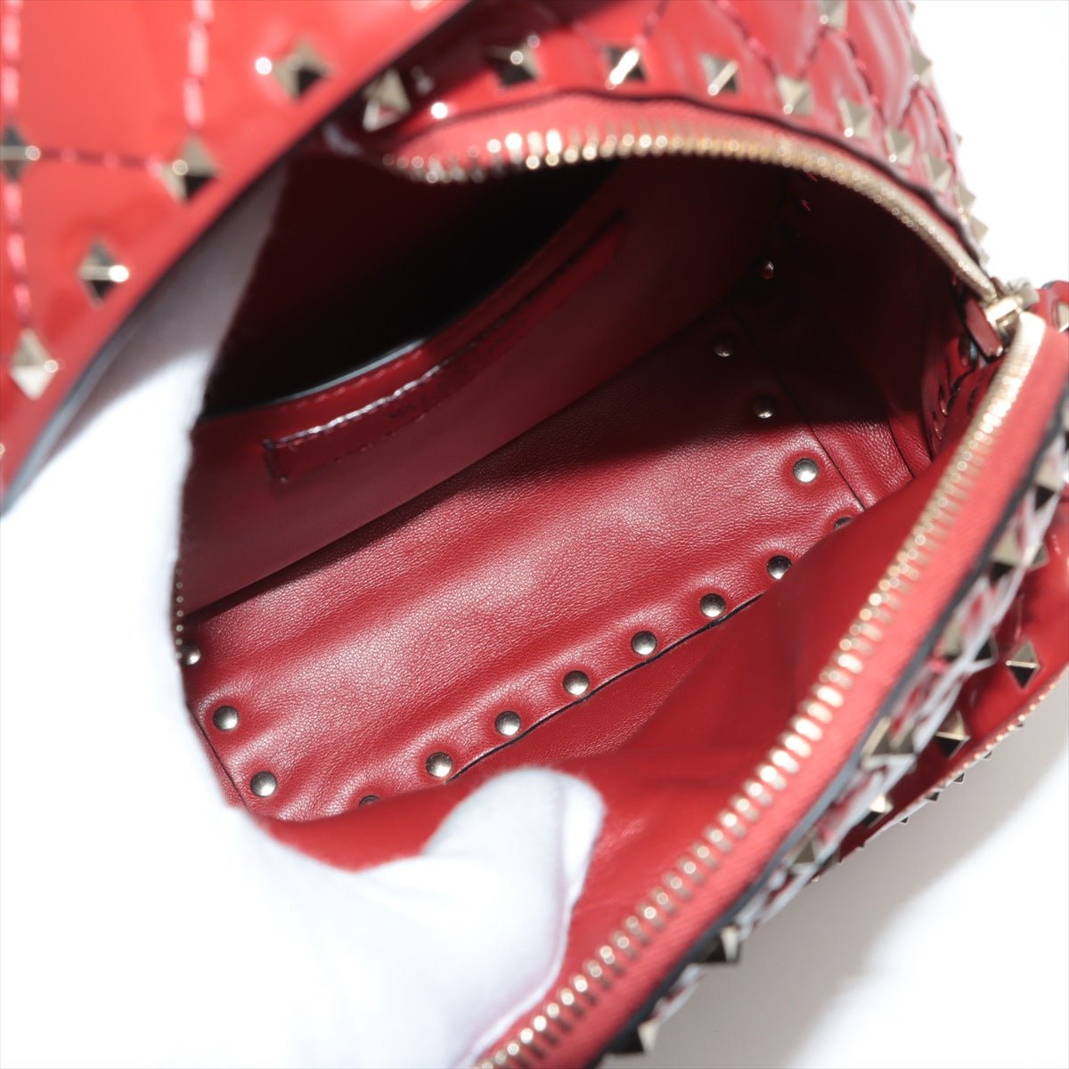 Second hand Valentino Garavani Rockstud Mini Backpack in Red Patent Leather - Tabita Bags