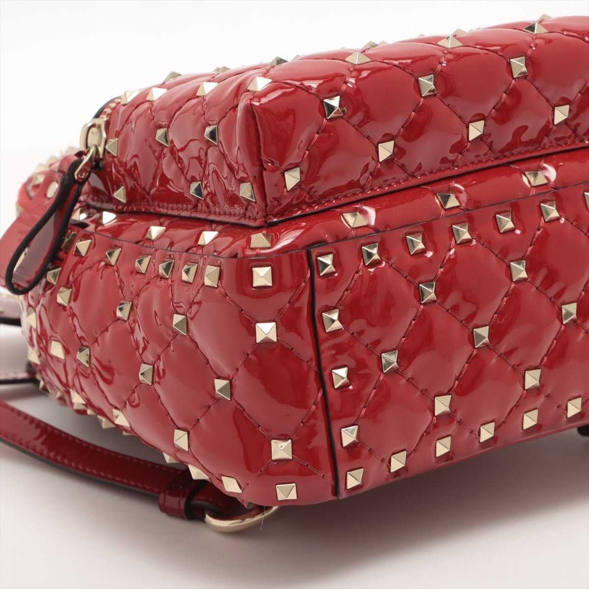 Second hand Valentino Garavani Rockstud Mini Backpack in Red Patent Leather - Tabita Bags