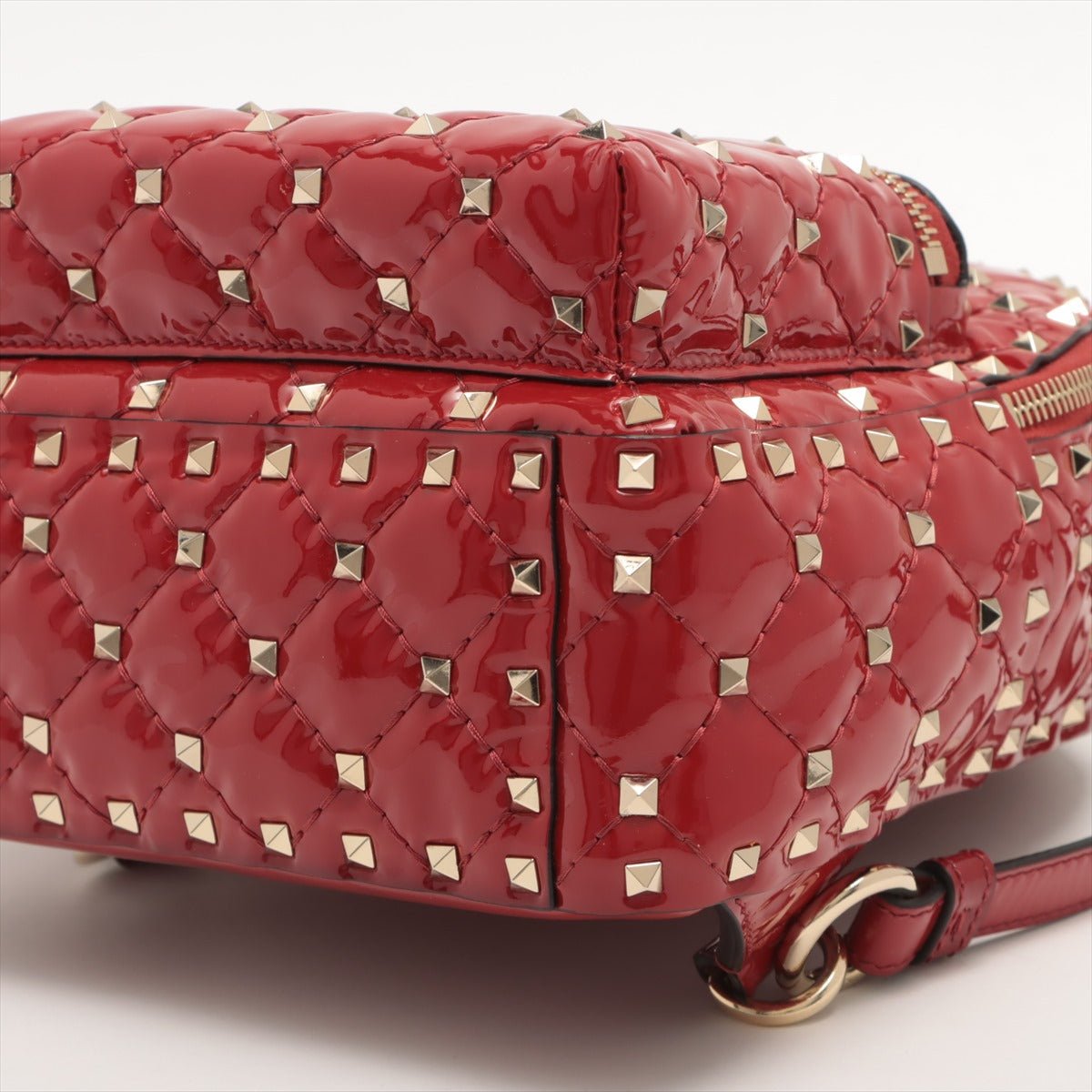 Second hand Valentino Garavani Rockstud Mini Backpack in Red Patent Leather - Tabita Bags