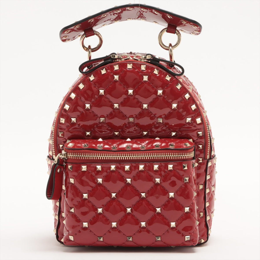 Second hand Valentino Garavani Rockstud Mini Backpack in Red Patent Leather - Tabita Bags