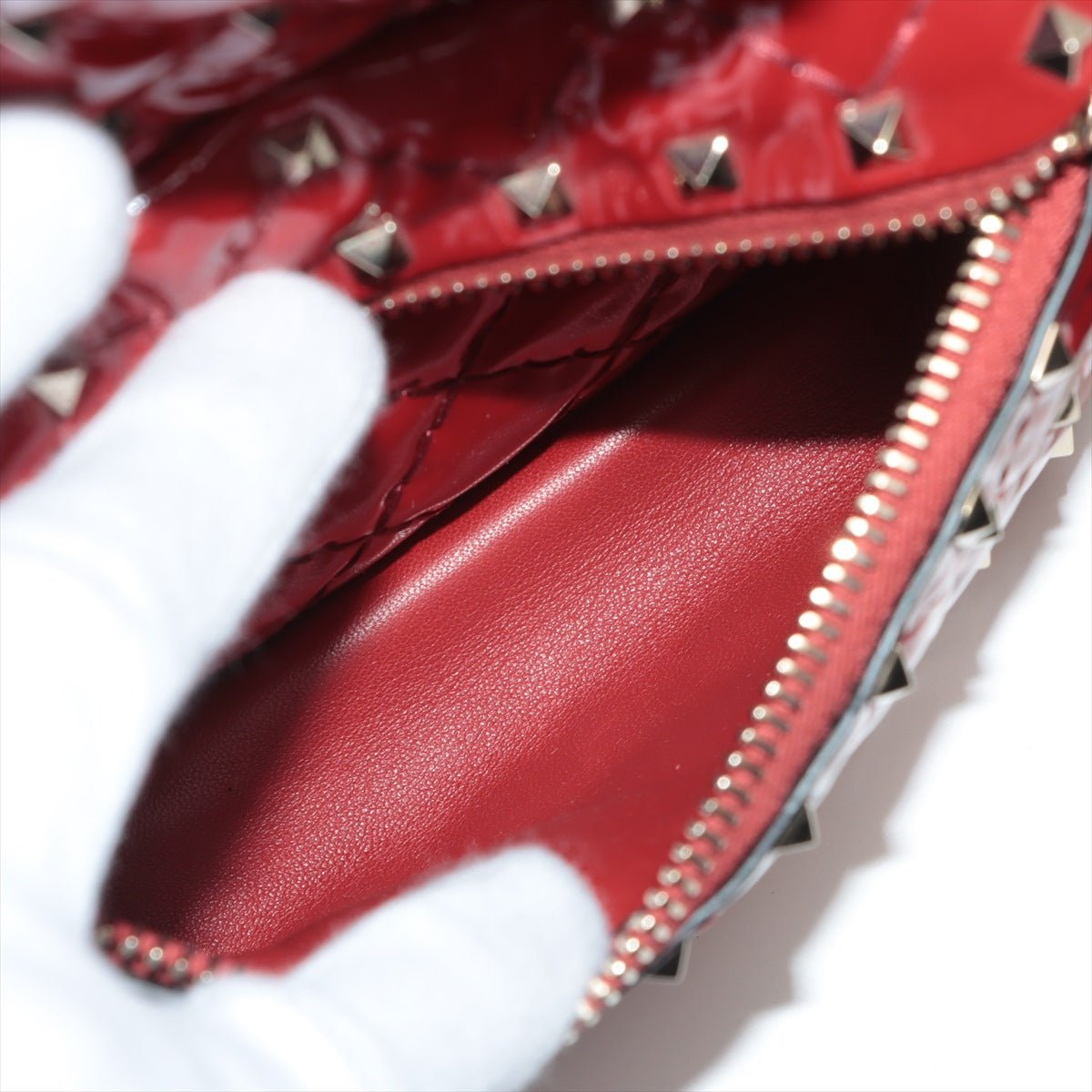 Second hand Valentino Garavani Rockstud Mini Backpack in Red Patent Leather - Tabita Bags