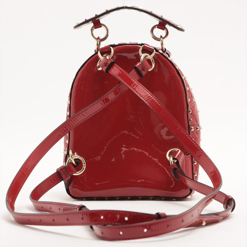 Second hand Valentino Garavani Rockstud Mini Backpack in Red Patent Leather - Tabita Bags