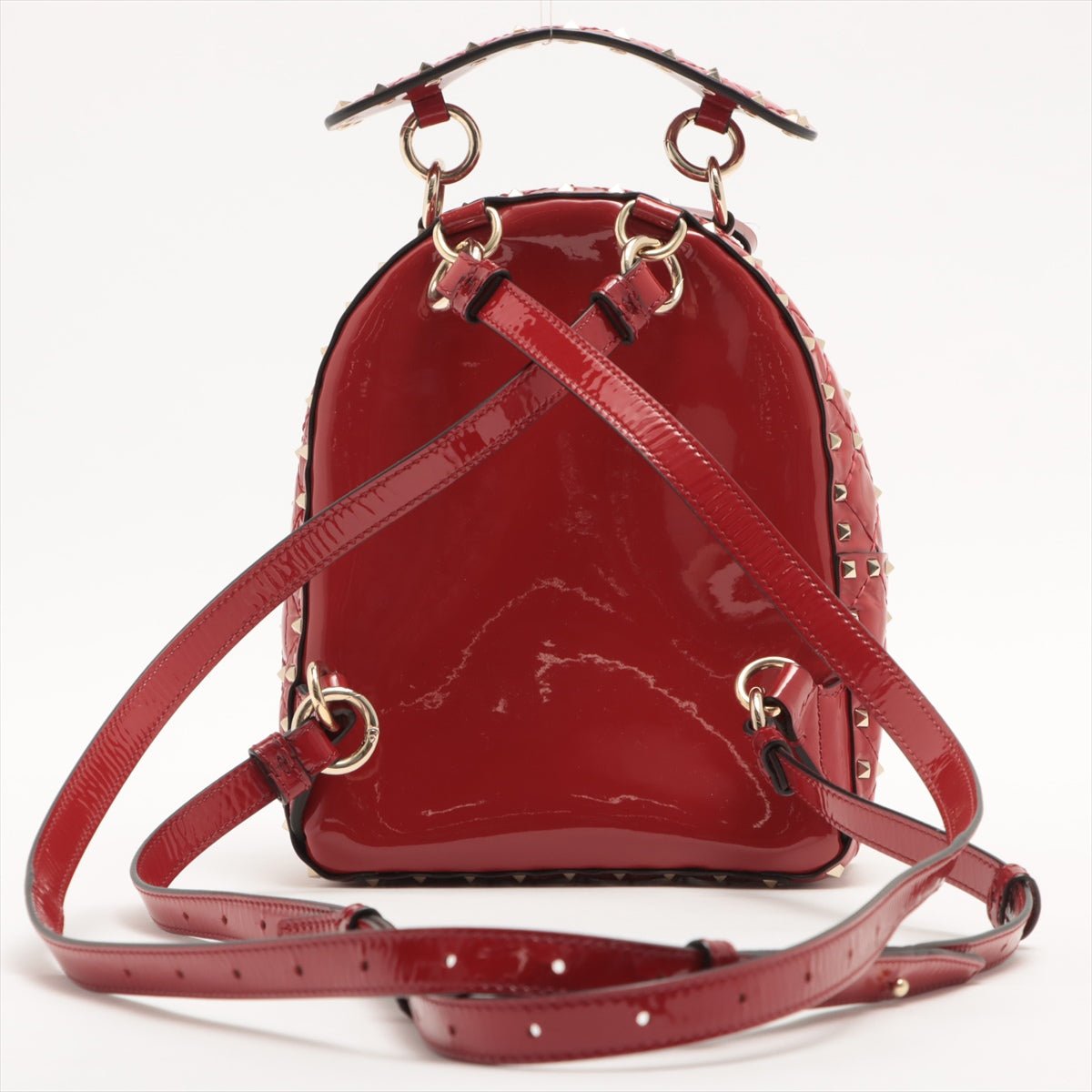 Second hand Valentino Garavani Rockstud Mini Backpack in Red Patent Leather - Tabita Bags