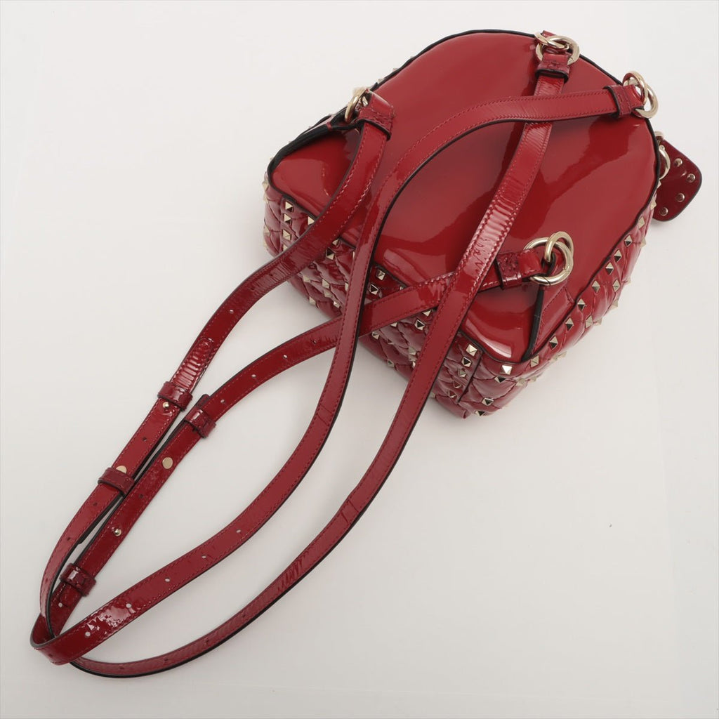 Second hand Valentino Garavani Rockstud Mini Backpack in Red Patent Leather - Tabita Bags