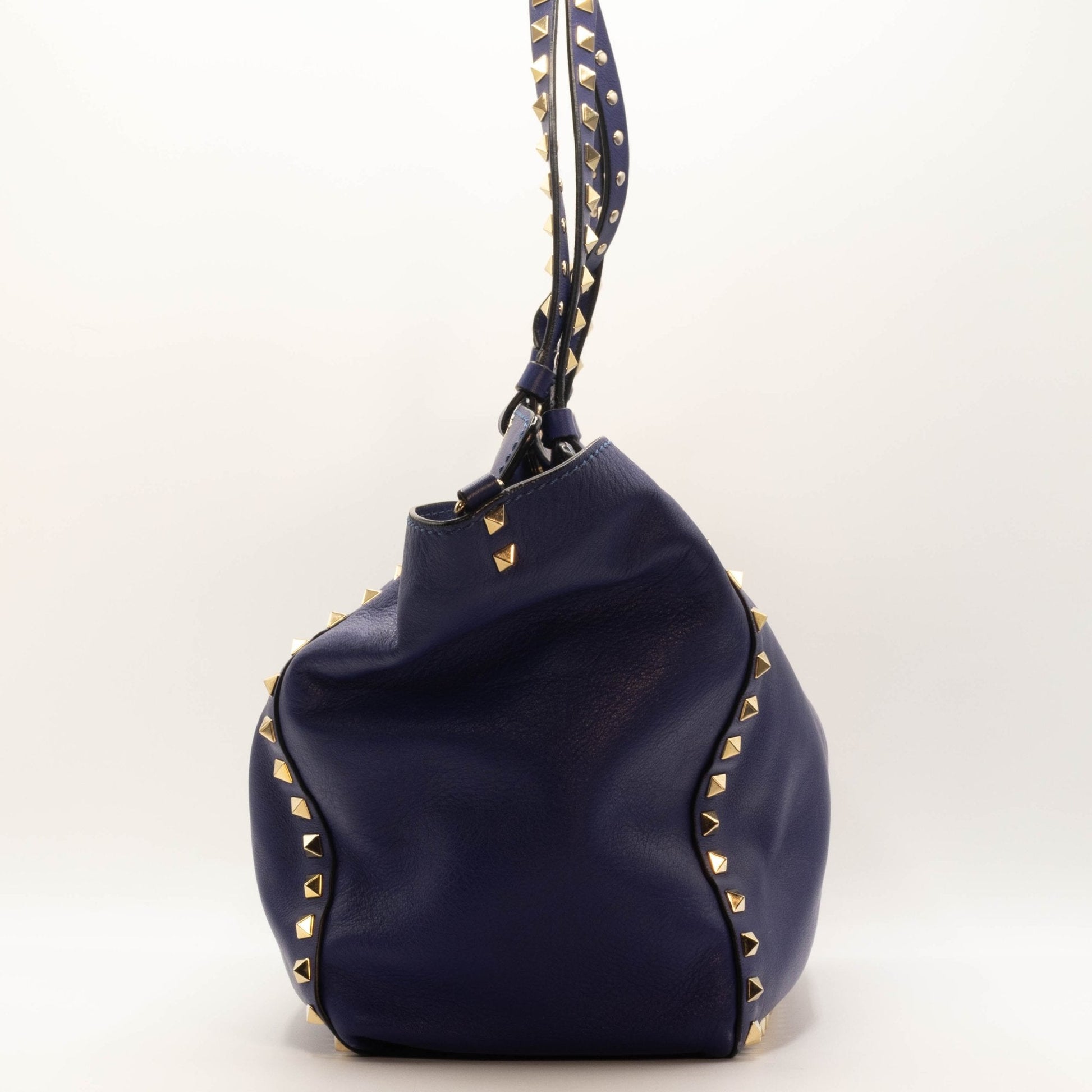 Second hand Valentino Garavani Rockstud Tote Blue Leather - Tabita Bags