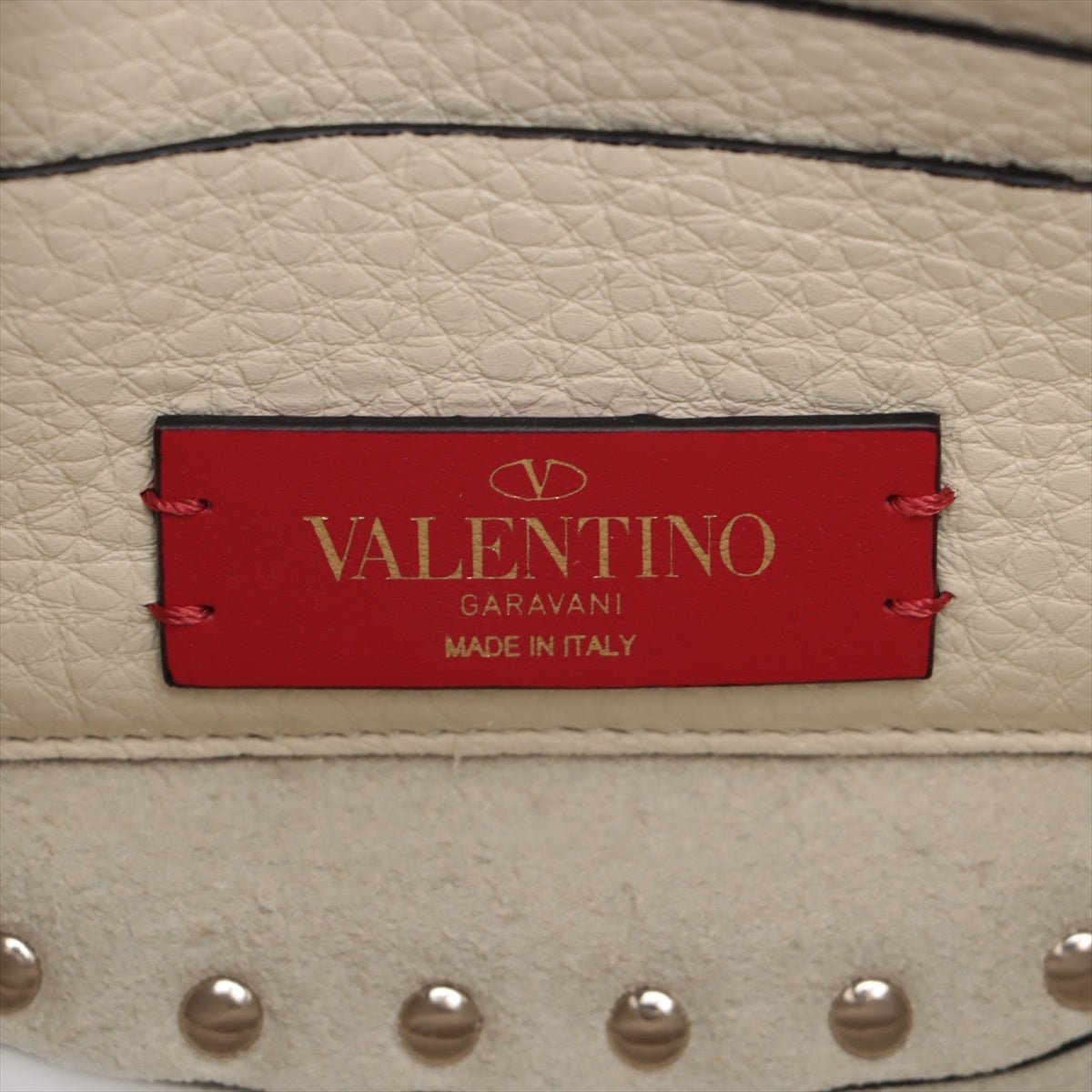 Second hand Valentino Garavani Rockstuds Leather Saddle Bag Beige - Tabita Bags