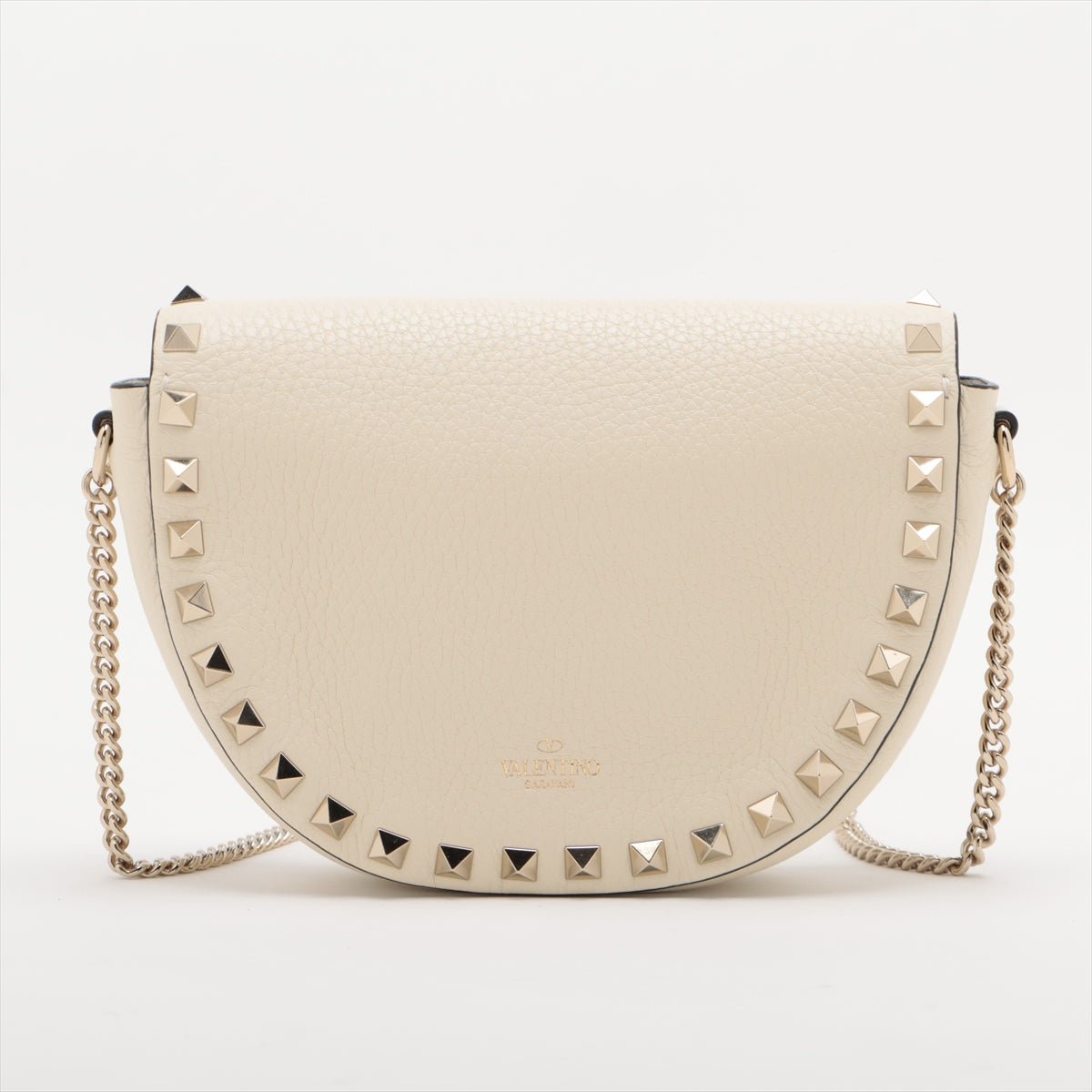 Second hand Valentino Garavani Rockstuds Leather Saddle Bag Beige - Tabita Bags