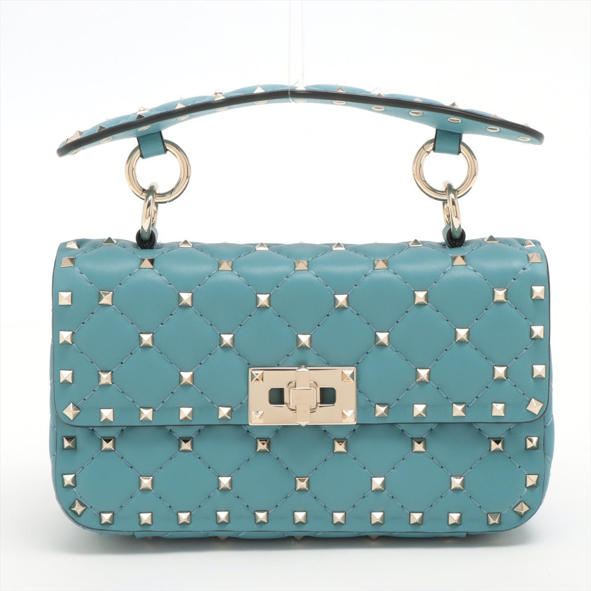 Second hand Valentino Garavani Small Rockstud Spike Nappa Leather 2way Shoulder Bag Blue - Tabita Bags