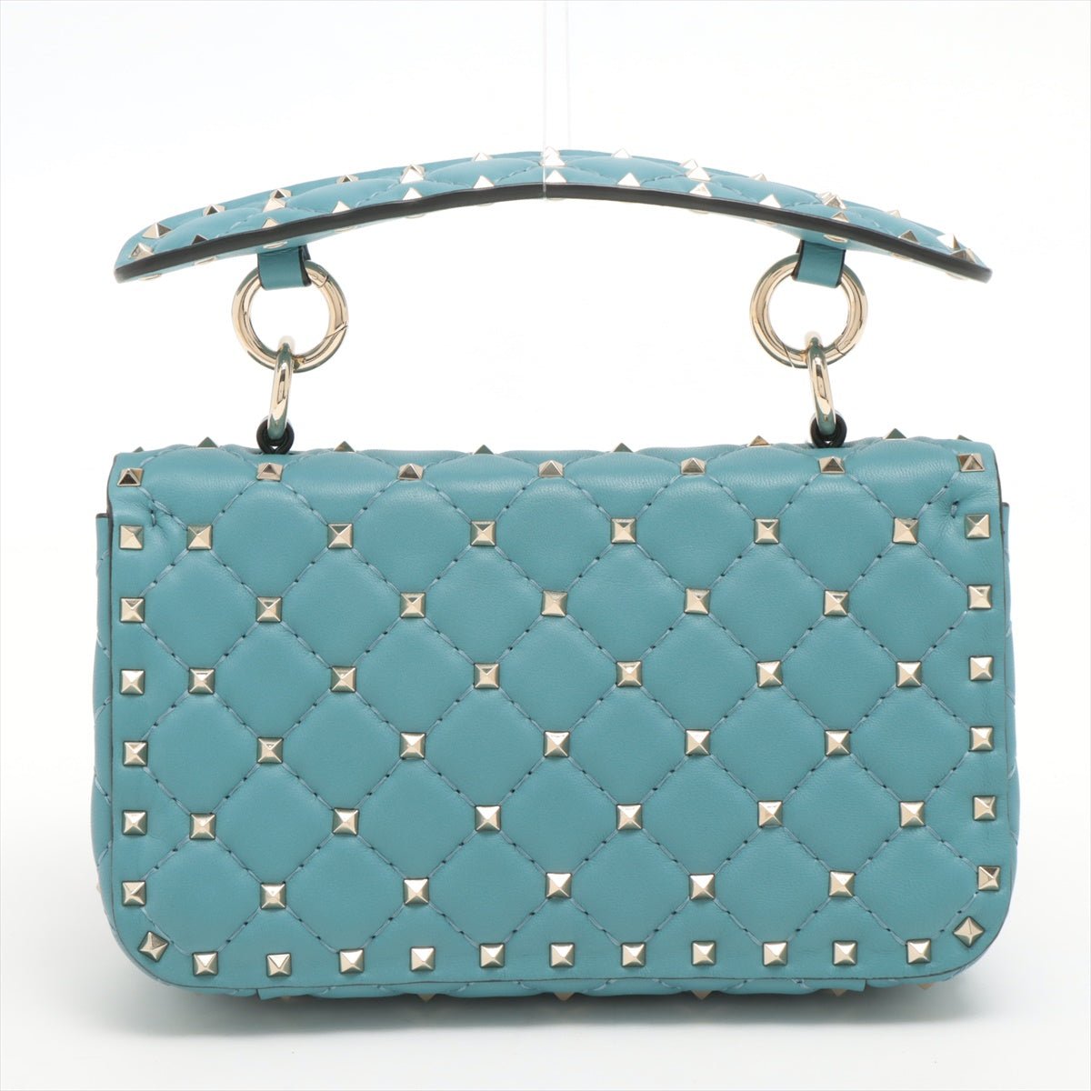 Second hand Valentino Garavani Small Rockstud Spike Nappa Leather 2way Shoulder Bag Blue - Tabita Bags