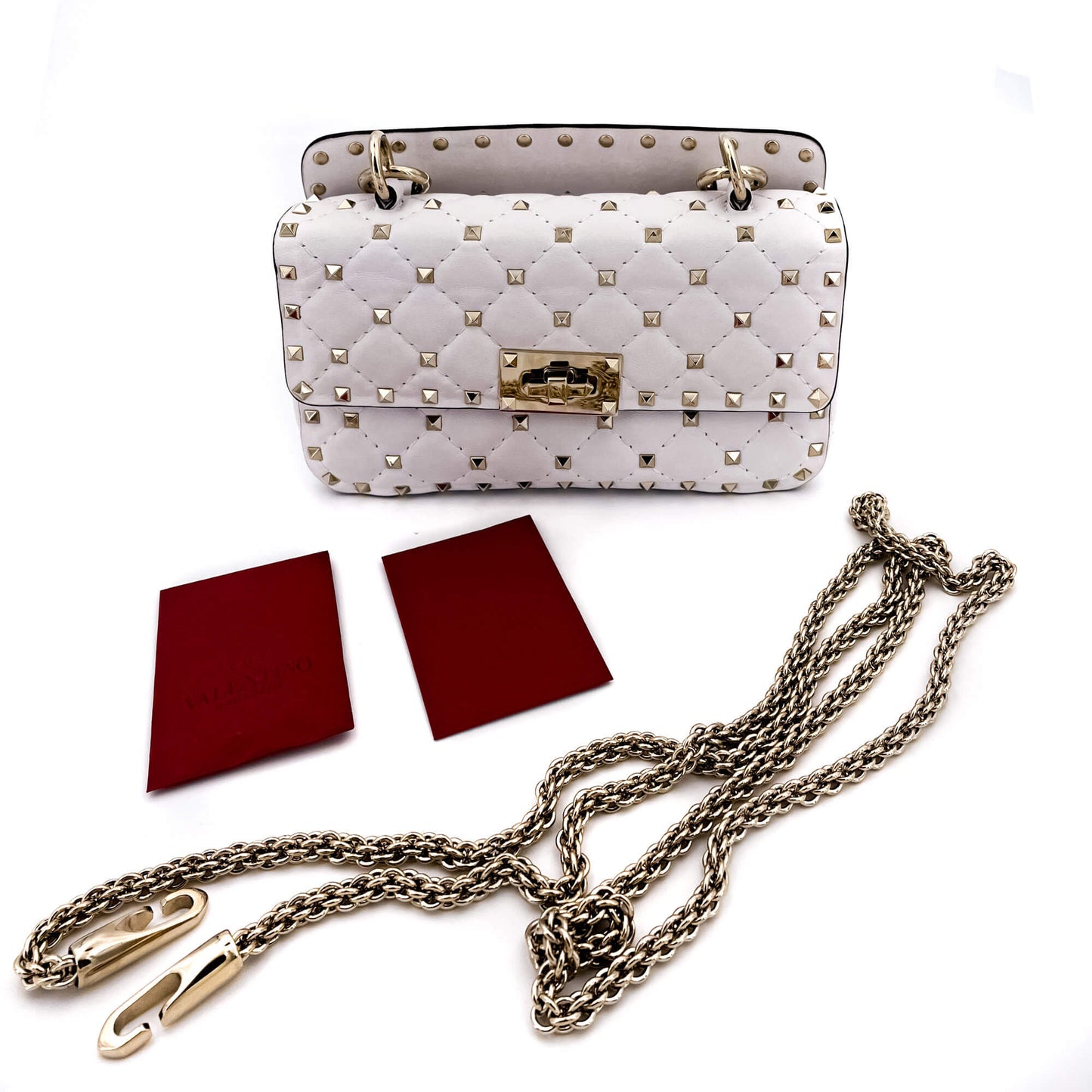 Second hand Valentino Garavani Small Rockstud Spike Nappa Leather 2way White - Tabita Bags