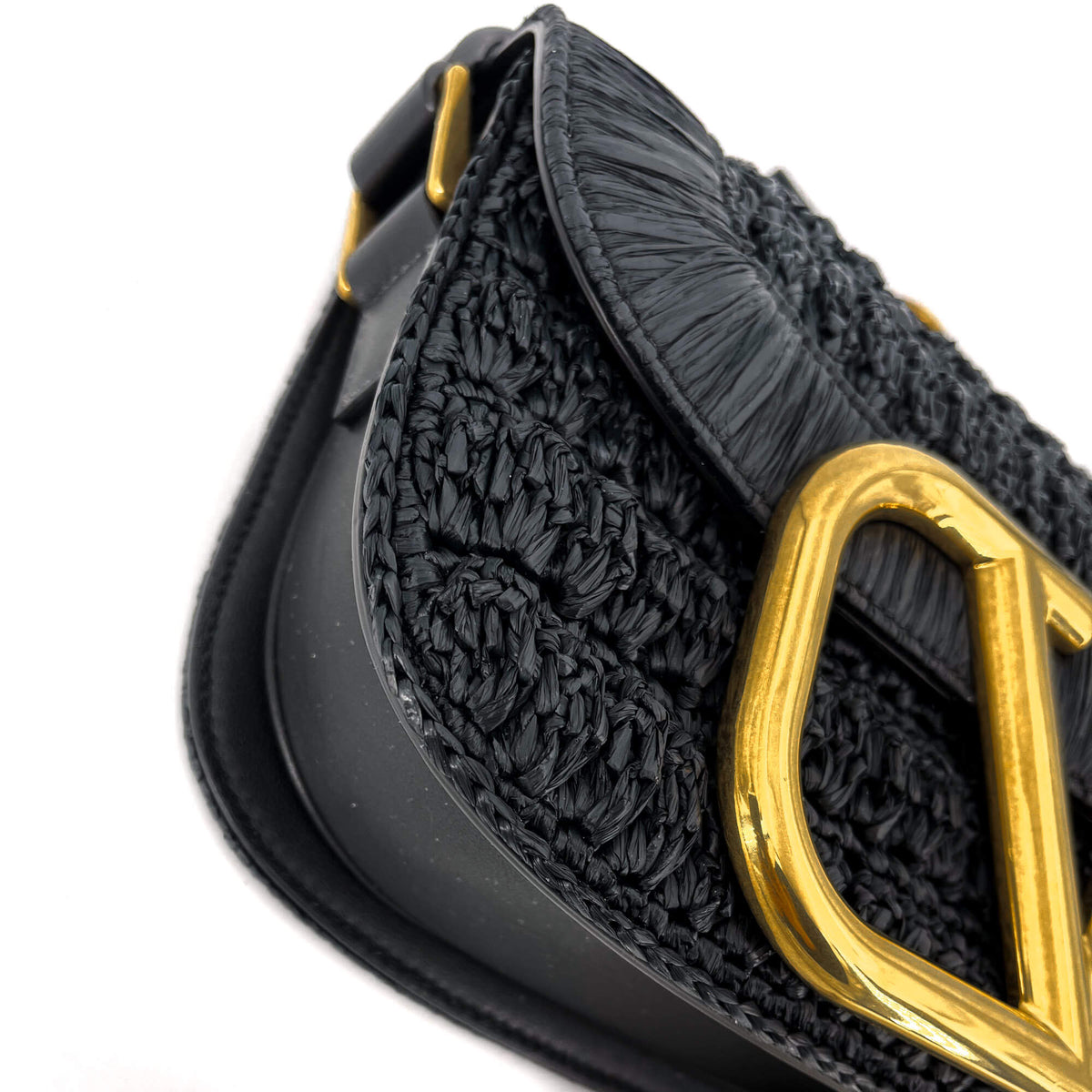 Second hand Valentino Garavani Supervee Black Raffia Shoulder Bag - Tabita Bags