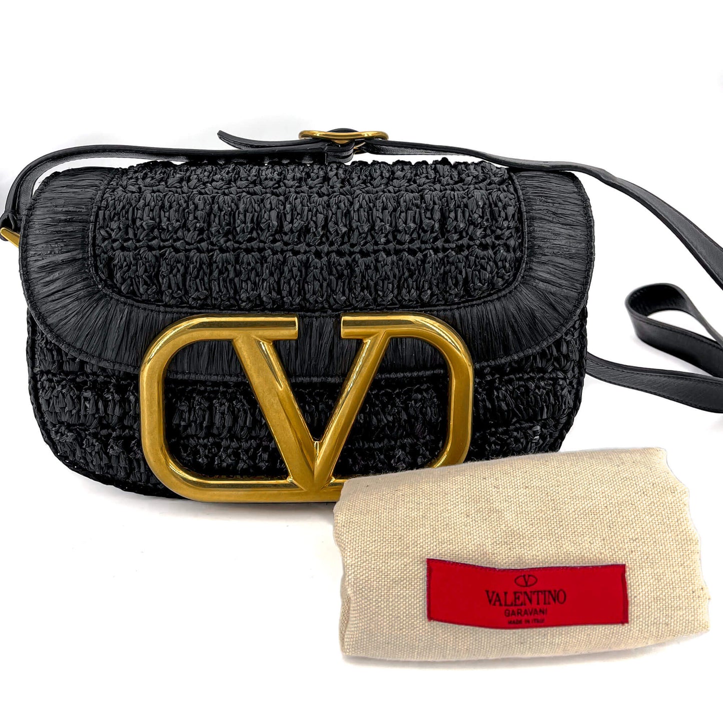 Second hand Valentino Garavani Supervee Black Raffia Shoulder Bag - Tabita Bags