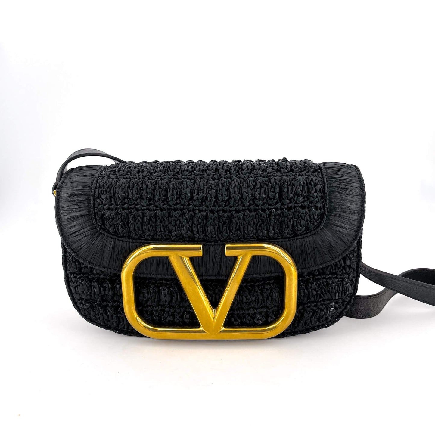 Second hand Valentino Garavani Supervee Black Raffia Shoulder Bag - Tabita Bags