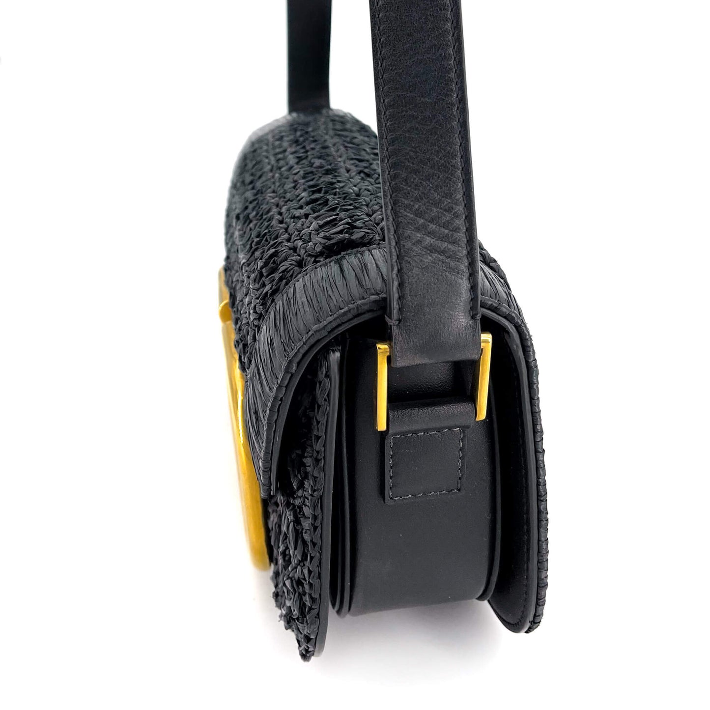 Second hand Valentino Garavani Supervee Black Raffia Shoulder Bag - Tabita Bags