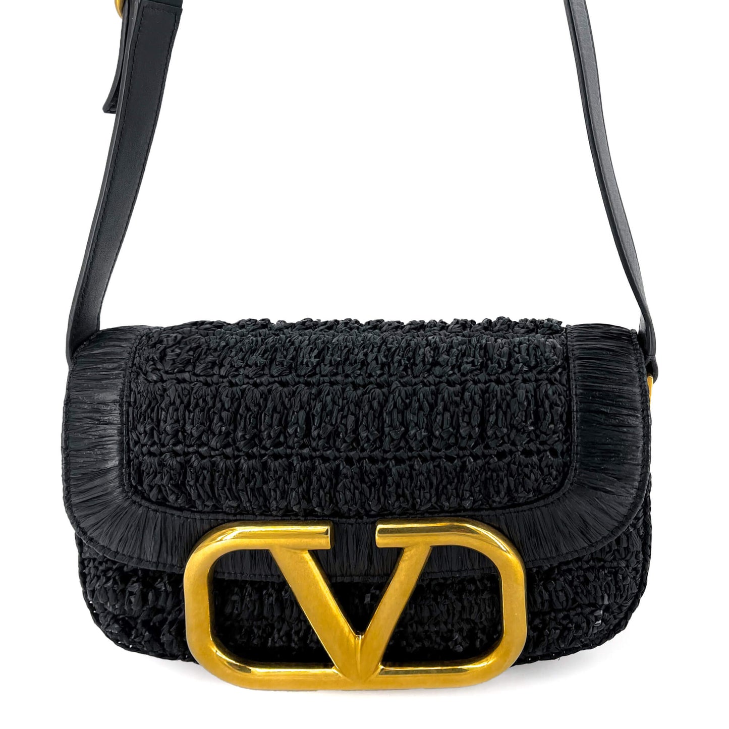 Second hand Valentino Garavani Supervee Black Raffia Shoulder Bag - Tabita Bags