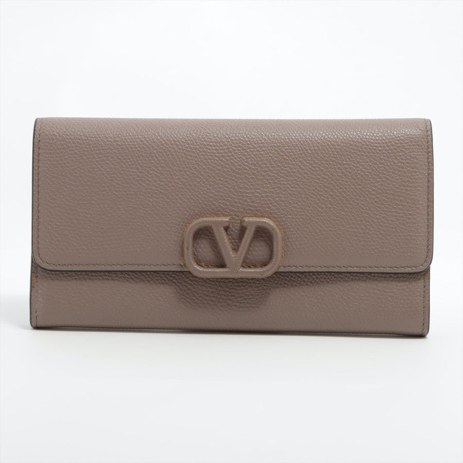 Second hand Valentino Garavani V Logo Leather Long Wallets Greige - Tabita Bags