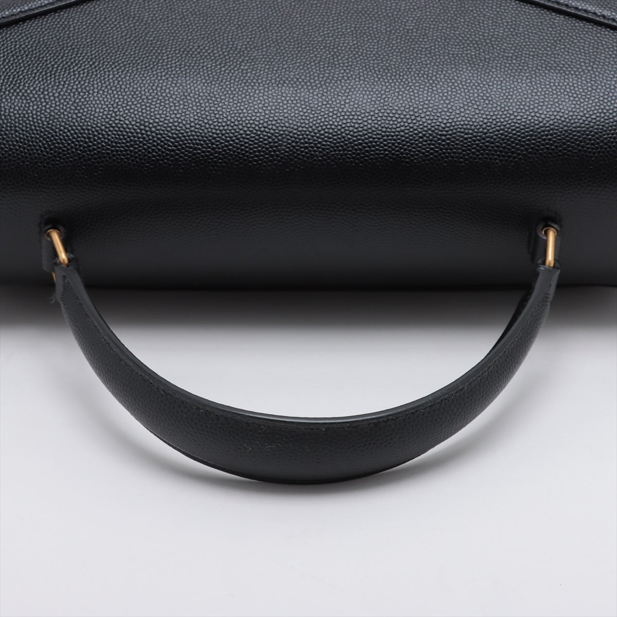 Second hand Yves Saint Laurent Cassandra Medium Grain De Poudre Embossed Leather 2-Way Top Handle Bag Black - Tabita Bags