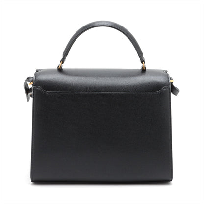 Second hand Yves Saint Laurent Cassandra Medium Grain De Poudre Embossed Leather 2-Way Top Handle Bag Black - Tabita Bags