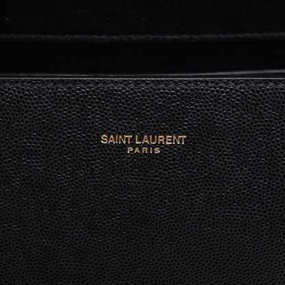 Second hand Yves Saint Laurent Cassandra Medium Grain De Poudre Embossed Leather 2-Way Top Handle Bag Black - Tabita Bags