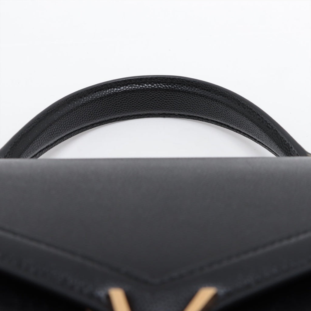 Second hand Yves Saint Laurent Cassandra Medium Grain De Poudre Embossed Leather 2-Way Top Handle Bag Black - Tabita Bags