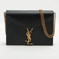 Second hand Yves Saint Laurent Cassandra Medium Leather Chain Black Envelope Bag - Tabita Bags