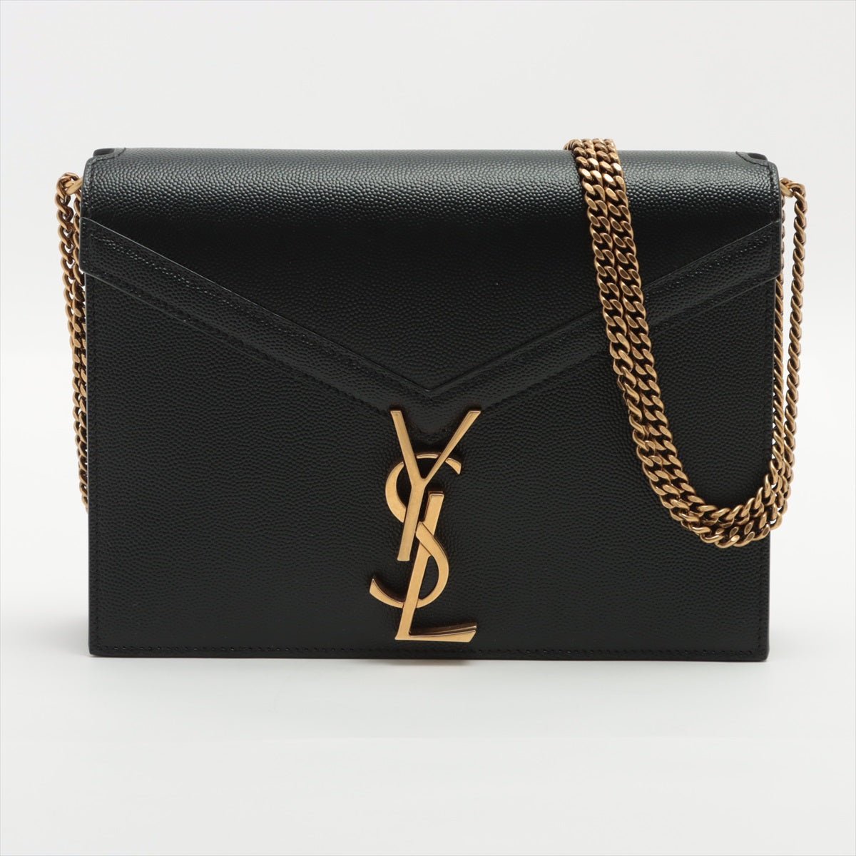 Second hand Yves Saint Laurent Cassandra Medium Leather Chain Black Envelope Bag - Tabita Bags