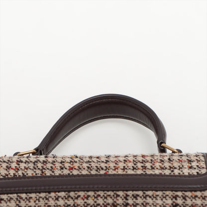 Second hand Yves Saint Laurent Cassandra Mini Tweed and Leather 2-Way Bag Brown - Tabita Bags