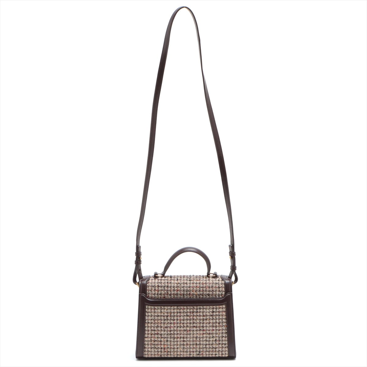 Second hand Yves Saint Laurent Cassandra Mini Tweed and Leather 2-Way Bag Brown - Tabita Bags