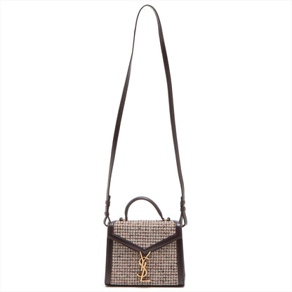 Second hand Yves Saint Laurent Cassandra Mini Tweed and Leather 2-Way Bag Brown - Tabita Bags