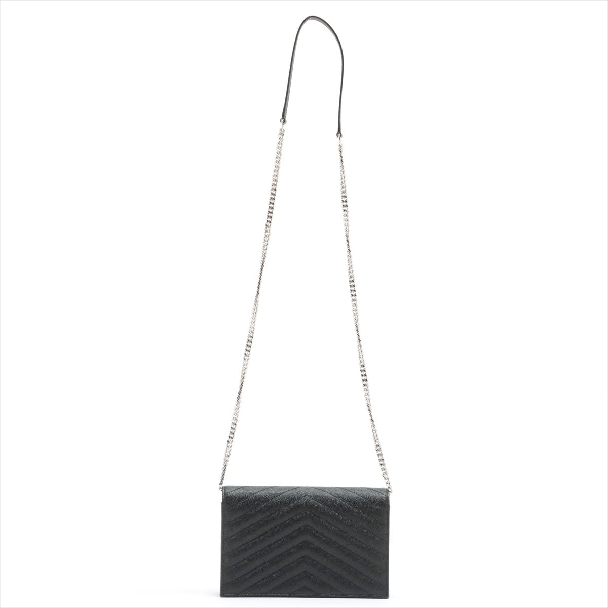 Second hand Yves Saint Laurent Cassandre Envelope Chain Leather Black Wallet on Chain - Tabita Bags