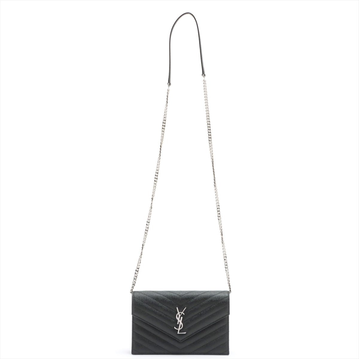 Second hand Yves Saint Laurent Cassandre Envelope Chain Leather Black Wallet on Chain - Tabita Bags