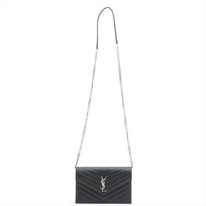 Second hand Yves Saint Laurent Cassandre Envelope Chain Leather Black Wallet on Chain - Tabita Bags